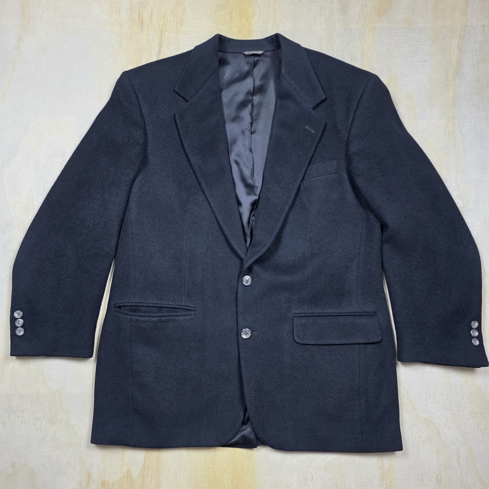 Vintage Bill Blass 100% Camel Hair Blazer Men's Size 42 Classic Black Sport Coat
